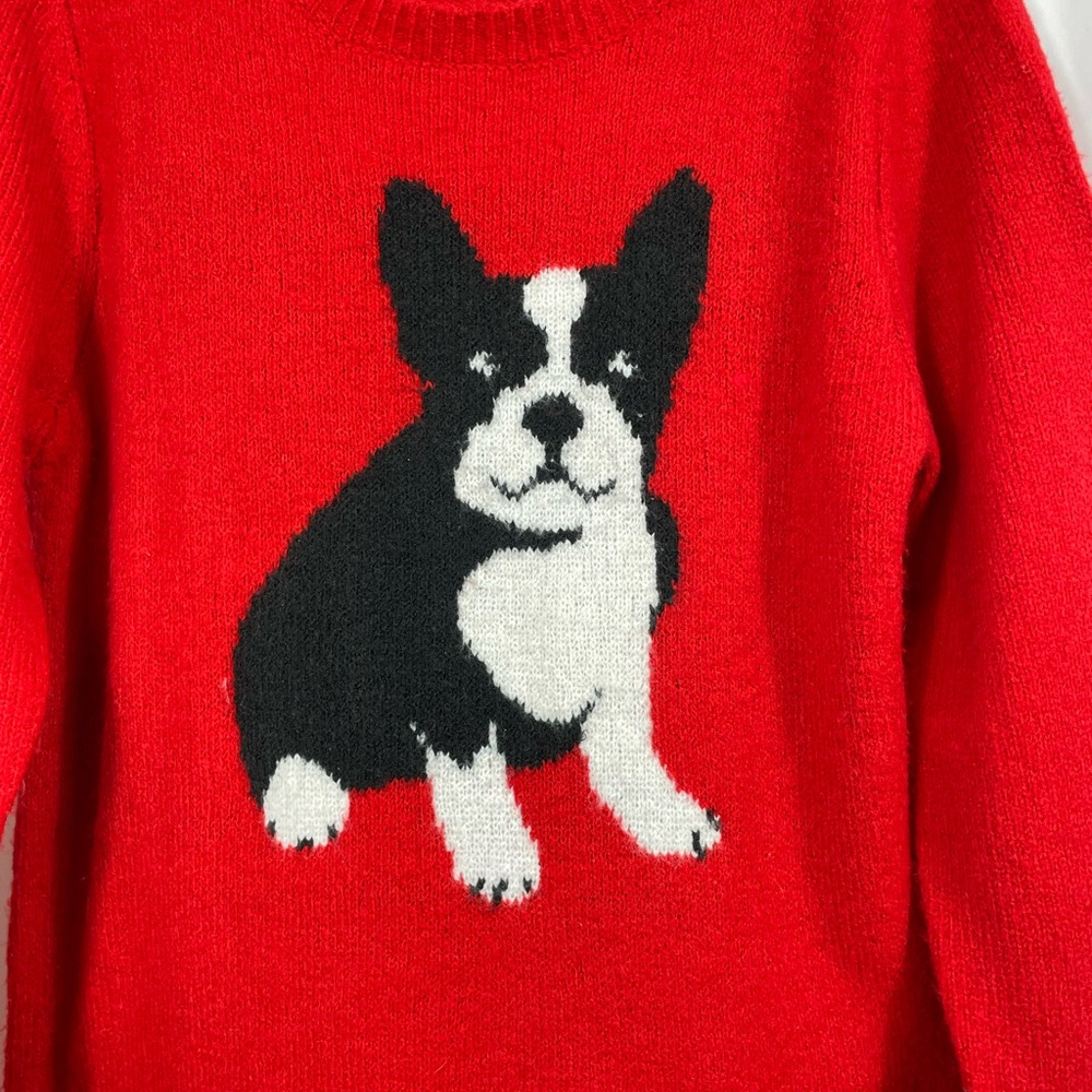 cupcakes & cashmere Red Sweater with Bull Dog Novelty Design. - Picture 2 of 5